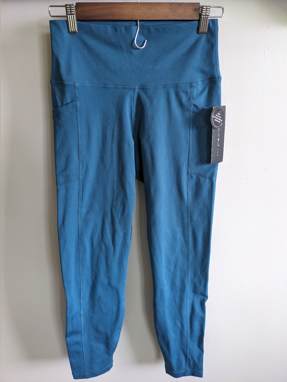 Yogalicious Lux NWT Women's High Waist Teal Ankle Length Side Pocket Size Large